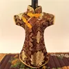 Chinese style Cheongsam Christmas Bottle Cover Wine Bags Table Decoration Silk Brocade Wine Bottle Clothes Wholesale fit 750ml 50pcs/lot