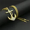 Män rostfritt stål halsband guldfärg pläterad titan förankring hänge smycken 70 cm längd stålkedja strasshalsband gåva