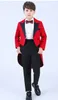 Double-Breasted Rouge Tailcoat Garçon Tenue de soirée Haute Qualité Garçon Mariage Blazer Bel Enfant Anniversaire Prom Show Costume (veste + pantalon + Noeud Papillon)