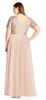 Blush-pailletten bruidsmeisje jurken korte mouwen Chiffon vloer lengte V-back bruiloft Guestjurken plus size lange bruidsmeisje jurk