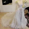 براقة حورية البحر فستان الزفاف مع overskirt مثير ساحة الرقبة الخرز الرباط يزين vestido دي novia العربية مذهلة زائد حجم فستان الزفاف