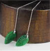 Boucles d'oreilles en Jade vert pour femmes, en argent Sterling 925, à la mode, sculpture de plante, longue chaîne d'oreille Fine, feuille de pierres précieuses, bijoux 253v
