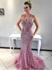 Lüks Abiye Boncuklu Ve Kristal Mermaid Dalma Allık Ile Pembe Balo Abiye Geri Fermuar Custom Made Örgün Parti Törenlerinde