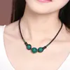 rétro original ethnique Clavicule court collier vert Agate Simple Retchain bijoux faits à la main bijoux femme accessoires été