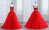 Robe de concours de filles de princesse rouge 2022 pas cher avec des bretelles à lacets dans le dos en cristal perlé en tulle perlé pas cher robes de première communion de filles de fleur