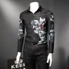 Fashion Trend Black Flower Shirt Men 2018 Spring Floral Print Shirts Brand Clothes Casual Business Hawaiian Long Sleeve Shirts