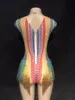 Body con prospettiva a rete con nappe color arcobaleno Body con strass colorati Costume da cantante femminile DJ da bar discoteca un pezzo