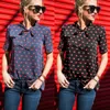 Mulheres Verão Tops Lip Impressão Blusa Nova Moda Manga Curta Arco Chiffon Camisas de Lapela Pescoço Blusa Escritório Blusas Casuais