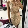 Women Two Pieces Dress Sexy Sequins Dress Sets Spaghetti Straps Crop Top Bodycon Package Hip Skirt Women Clothing Party Wear