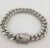 Herren-Armband aus silbernem Edelstahl, 12 mm, 8,5 Zoll, Diamant-Kastenverschluss, Miami-Kubanisches Gliederarmband