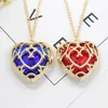 Gold Heart Crystal Cage Pendant Necklace For Women Banquet Party Jewelry Hollow Love Pendant With 26" Clavicular Chain