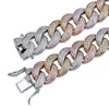 18mm Iced Out Full Zircon Tricolor Solid Cuban Link Chain Men's Hip Hop Jewelry Gift 18"22"