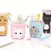 Transformer Stand Store Pencil Holder Canvas PU Cat Telescopic Pencil Pouch Bag Stationery Pen Case Box with Zipper Cartoon Design WJ032