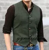 2019 Derniers gilets de marié de mariage en laine Tweed à chevrons Gilets de garçons d'honneur vert foncé Gilets de costume pour hommes Slim Fit Gilet de robe pour hommes Gilet