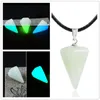 Fashion 3colors Luminous Stone Fluorescent Hexagonal Column Druzy Necklace Natural Crystal Gem Stone Pendant Leather Chains Necklace