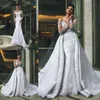 Dubai Arapça Gelinlik Kapalı Omuz Dantel Aplike Illusion Uzun Kollu Gelinlikler Ayrılabilir Tren Ile Artı Boyutu Robes de Mariée