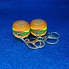 Hamburger en résine 3D Keychain Mini Food Hamburger Key Chain Gold Carabiner Kechechains Ring Key Tente Hangbag Hangs Gift