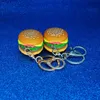 Żywica 3D klęcznik klęski mini mini żywność łańcuch klawiszy Hamburger Gold Carabiner Blakijanie kluczowe pierścień trzymają