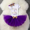 Baby Summer Girl Dress First 1st Birthday Cake Smash Outfits Kleding 3 stks Sets Wit Romper Tutu Rok Hoofdband Infant Girls Part8994511