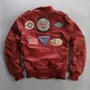 Avirex flight jacket men plant tranned goatskin badge pilot leather bomber jacket red genuine leather coat men XXXL