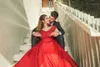 Red A Line Elegant Plus Size Wedding Dresses Bridal Gowns 2019 Satin V Neck Cheap Mariage Wedding Gowns