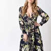 MCCKLE Women Floral Print Bohemia Beach Long Dress Spring Summer Plus Size Chiffon Maxi Dress Long Sleeve 4 Colors Woman Dresses