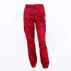 Calça de carga de moda européia de moda vermelha calça hiphop dança de camuflagem vermelha calça femme jean calça pantalon mujer277l6700770