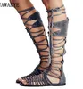 2018 замшевые сапоги женские с открытым носком крест ремешок плоские гладиаторские сандалии женщина сексуальные рыцарь сапоги лето