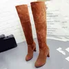 Schlanke Stiefel aus Wildlederimitat, sexy Overknee-hohe Damenmode, Winter-Oberschenkelhohe Stiefel, Schuhe, Damen