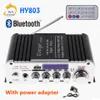 HY803 Mini-Verstärker, Auto-Verstärker, Bluetooth-Verstärker, 40 W + 40 W, FM-Mikrofon, MP3-Unterstützung, AC 220 V oder DC 12 V Eingang, mit Netzteil