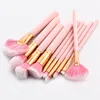 10pcsset Pink Wood Makeup Pędzle Zestaw pędzla wentylatora podkład do cienia do cienia do powiek w proszku kosmetyczne oko Make Up Beauty Tool
