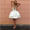 Witte homecoming jurken lieverd spaghetti riemen met gelaagde rok boven knie korte prom jurken vestidos de fiesta