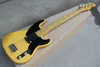 Factory custom Yellow Electric Bass Guitar with 1 Pickup,Black Pickguard,Maple Fretboard,4 Strings,21 Frets,offer customized