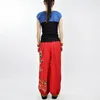 Chińska tradycyjna scena spodnie Duży rozmiar kobiet przypadkowi spodnie folk styl kwiaty haftowane bawełniane pościel szerokie spodnie