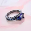 Sz612 TWO RINGS Couple Rings His Hers Blue Zircon Black Gold Filled Women039s Ring Dragon Pattern Stainless Steel Men039s3665467