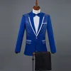 Men Formal Suits Crystals Slim Blazers Pants Suit Vocal Concert Singer Chorus Performance Costume Wedding Master Prom Compere Stage Outfits