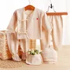 5 pièces ensemble nouveau-né Layette coloré coton biologique bébé garçons vêtements vêtements de bébé à rayures solides Inc 1 haut 2 pantalons 1 bavoir et 1 chapeau8488350