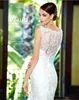 2018 Jewel Neck Appliques Beaded Sash Elegant Spring Summer Bridal Gowns See Through Back Sheer Full Lace Mermaid Wedding Dresses