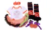 Nyfödda bebisar Halloween kläder sätter pumpa skalle kortärmad tutu bubbla kjolar + huvudband + strumpor och skor 4pcs kostym baby kostym