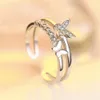 Chic Women's Silver Crystal Zircon Butterfly Open Ring Adjustable Prom Bijoux d'anniversaire Gift For Girl