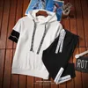 Męskie ubrania 2018 letni dres zestaw dla mężczyzn Casual bluza z krótkim rękawem + spodenki dwuczęściowy dres młodzieżowy znosić Hoodies1