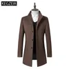 KEGZEIR Korean Style Winter Overcoat Men Casual Warm Thick Wool Coat Men Fashion Slim Long Mens Woolen Jacket Manteau Homme