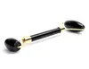 Natuurlijke zwarte obsidiaan gesneden Reiki Crystal Healing Gua Sha Beauty Roller Facial Massor Stick met legering verguld