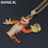 Iced Out Cartoon Color Tiger Pendant Necklace Micro Paved Full Rhinestone Charm Necklace Men Bling Jewelry Halloween Gift4256461