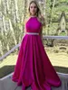 Modern Pink Halter Prom Dresses Beaded Neck Satin Floor Length Backless Graduation Homecoming Dresses Formal Evening Dresses HY4092