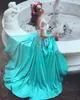 Stunning Prom Dresses Long Square Neck 3D Appliqued Evening Gowns A Line Vestidos De Fiesta Sweep Train Satin Beaded Formal Dress 326 326