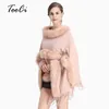 Kvinnor Faux Fur Bat Sleeve Ponchos och Capes Round-Neck Knit Sweater Kvinnor Tröjor och Pullovers Faux Fur Coat Wedding