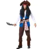 Costume da pirata cosplay Costume da pirata blu da uomo Costume da capitano pirata Costume da gioco per uomo di Halloween 2017 prodotti più venduti