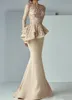 Elegante Champagne Renda Mãe da Noiva Noivo 2019 Novo Design Manga Longa Sereia Vestidos de Convidados de Casamento Vestido de Festa Vestidos de Mãe 197L