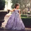 Lanvender Ball Suknia Kwiat Girl Sukienki na ślub Zroszony V Neck Backless Toddler Pagewant Suknie Tulle Sweep Pociąg Dress